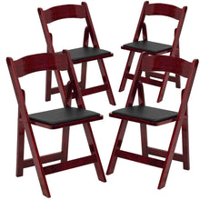 Load image into Gallery viewer, 4 Pk. HERCULES Series Mahogany Wood Folding Chair with Vinyl Padded Seat