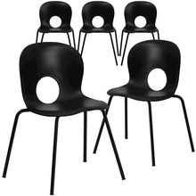 Load image into Gallery viewer, 5 Pk. 770 lb. Capacity Designer Black Plastic Stack Chair with Black Frame