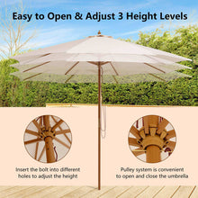 Load image into Gallery viewer, 10 Feet Patio Umbrella with 8 Wooden Ribs and 3 Adjustable Heights-Beige