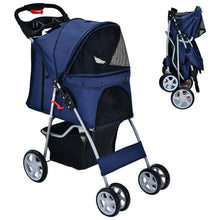 Load image into Gallery viewer, Foldable 4-Wheel Pet Stroller with Storage Basket-Navy