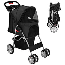 Load image into Gallery viewer, Foldable 4-Wheel Pet Stroller with Storage Basket-Black