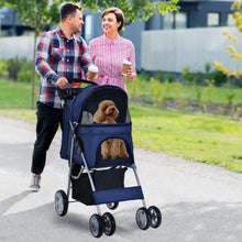 Load image into Gallery viewer, Foldable 4-Wheel Pet Stroller with Storage Basket-Navy