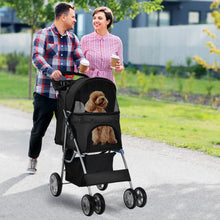 Load image into Gallery viewer, Foldable 4-Wheel Pet Stroller with Storage Basket-Black