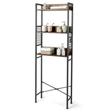 Load image into Gallery viewer, 3-Tier Over-the-Toilet Storage Rack with 3 Hooks-Rustic Brown