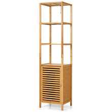 Load image into Gallery viewer, 4 Tiers Slim Bamboo Floor Storage Cabinet with Shutter Door and Anti-Toppling Device-Natural