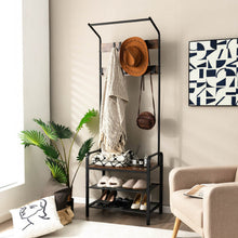 Load image into Gallery viewer, 3-in-1 Industrial Hall Tree Coat Rack Shoe Bench with Storage Shelf and 9 Hooks