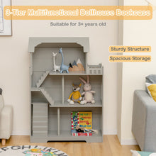 Load image into Gallery viewer, Kids Wooden Dollhouse Bookshelf with Anti-Tip Design and Storage Space-Gray