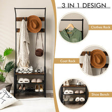 Load image into Gallery viewer, 3-in-1 Industrial Hall Tree Coat Rack Shoe Bench with Storage Shelf and 9 Hooks