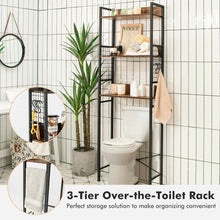 Load image into Gallery viewer, 3-Tier Over-the-Toilet Storage Rack with 3 Hooks-Rustic Brown