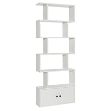 Load image into Gallery viewer, 6-Tier S-Shaped Freestanding Bookshelf with Cabinet and Doors-White