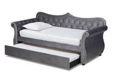 Load image into Gallery viewer, Baxton Studio Abbie Traditional and Transitional Grey Velvet Fabric Upholstered and Crystal Tufted Twin Size Daybed with Trundle