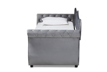 Load image into Gallery viewer, Baxton Studio Abbie Traditional and Transitional Grey Velvet Fabric Upholstered and Crystal Tufted Twin Size Daybed with Trundle