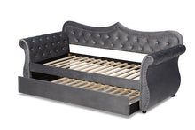 Load image into Gallery viewer, Baxton Studio Abbie Traditional and Transitional Grey Velvet Fabric Upholstered and Crystal Tufted Twin Size Daybed with Trundle