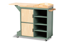 Load image into Gallery viewer, Baxton Studio Dorthy Coastal and Farmhouse Two-tone Dark Green and Natural Wood Kitchen Storage Cart
