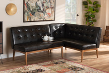 Load image into Gallery viewer, Baxton Studio Arvid Mid-Century Modern Dark Brown Faux Leather Upholstered 2-Piece Wood Dining Nook Banquette Set