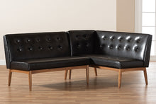 Load image into Gallery viewer, Baxton Studio Arvid Mid-Century Modern Dark Brown Faux Leather Upholstered 2-Piece Wood Dining Nook Banquette Set