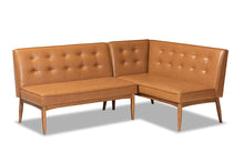 Load image into Gallery viewer, Baxton Studio Arvid Mid-Century Modern Tan Faux Leather Upholstered and Walnut Brown Finished 2-Piece Wood Dining Nook Banquette Set