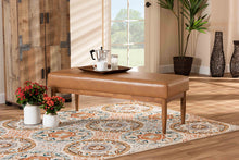 Load image into Gallery viewer, Baxton Studio Arvid Mid-Century Modern Tan Faux Leather Upholstered and Walnut Brown Finished Wood Dining Bench