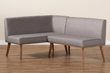 Load image into Gallery viewer, Baxton Studio Odessa Mid-Century Modern Grey Fabric Upholstered and Walnut Brown Finished 2-Piece Wood Dining Nook Banquette Set