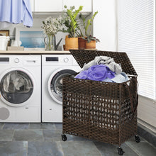 Load image into Gallery viewer, 110L 2-Section Laundry Hamper with 2 Removable and Washable Liner Bags-Brown