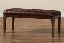 Load image into Gallery viewer, Baxton Studio Walsh Mid-Century Modern Dark Brown Leather-Effect Polyester Fabric Upholstered and Walnut Brown Finished Wood Dining Bench