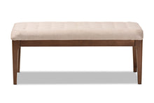 Load image into Gallery viewer, Baxton Studio Walsh Mid-Century Modern Beige Fabric Upholstered and Walnut Brown Finished Wood Dining Bench