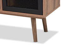 Load image into Gallery viewer, Baxton Studio Yuna Mid-Century Modern Transitional Natural Brown Finished Wood and Black Metal 2-Door TV Stand