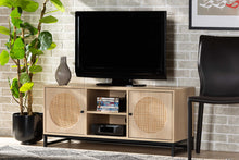 Load image into Gallery viewer, Baxton Studio Ardon Bohemian Light Brown Finished Wood and Black Metal 2-Door TV Stand with Natural Rattan