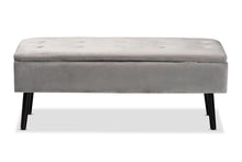 Load image into Gallery viewer, Baxton Studio Caine Modern and Contemporary Grey Velvet Fabric Upholstered and Dark Brown Finished Wood Storage Bench