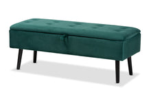 Load image into Gallery viewer, Baxton Studio Caine Modern and Contemporary Green Velvet Fabric Upholstered and Dark Brown Finished Wood Storage Bench