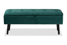 Load image into Gallery viewer, Baxton Studio Caine Modern and Contemporary Green Velvet Fabric Upholstered and Dark Brown Finished Wood Storage Bench