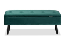 Load image into Gallery viewer, Baxton Studio Caine Modern and Contemporary Green Velvet Fabric Upholstered and Dark Brown Finished Wood Storage Bench