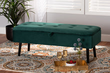 Load image into Gallery viewer, Baxton Studio Caine Modern and Contemporary Green Velvet Fabric Upholstered and Dark Brown Finished Wood Storage Bench