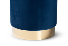Load image into Gallery viewer, Baxton Studio Chaela Contemporary Glam and Luxe Navy Blue Velvet Fabric Upholstered and Gold Finished Metal Ottoman