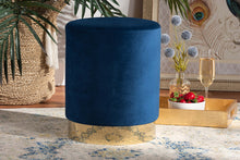 Load image into Gallery viewer, Baxton Studio Chaela Contemporary Glam and Luxe Navy Blue Velvet Fabric Upholstered and Gold Finished Metal Ottoman
