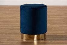 Load image into Gallery viewer, Baxton Studio Chaela Contemporary Glam and Luxe Navy Blue Velvet Fabric Upholstered and Gold Finished Metal Ottoman