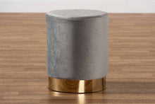Load image into Gallery viewer, Baxton Studio Chaela Contemporary Glam and Luxe Grey Velvet Fabric Upholstered and Gold Finished Metal Ottoman