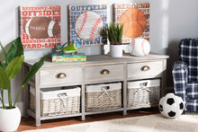 Load image into Gallery viewer, Baxton Studio Mabyn Modern and Contemporary Light Grey Finished Wood 3-Drawer Storage Bench with Baskets
