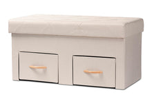 Load image into Gallery viewer, Baxton Studio Gerwin Modern and Contemporary Beige Fabric Upholstered and Oak Brown Finished Wood 2-Drawer Storage Ottoman