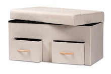 Load image into Gallery viewer, Baxton Studio Gerwin Modern and Contemporary Beige Fabric Upholstered and Oak Brown Finished Wood 2-Drawer Storage Ottoman