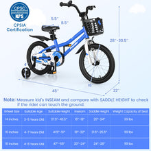 Load image into Gallery viewer, 16 Inch Kid's Bike with Removable Training Wheels-Blue