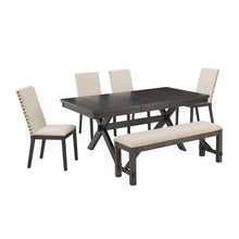 Load image into Gallery viewer, Hayden 6Pc Dining Set Slate/Cream - Table, Bench, & 4 Upholstered Chairs