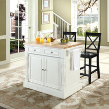 Load image into Gallery viewer, Oxford Kitchen Island W/X-Back Stools White - Kitchen Island, 2 Counter Height Bar Stools