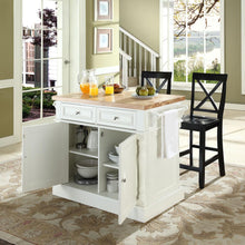 Load image into Gallery viewer, Oxford Kitchen Island W/X-Back Stools White - Kitchen Island, 2 Counter Height Bar Stools