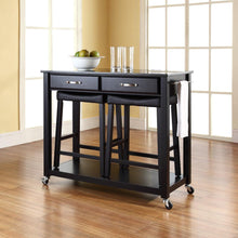 Load image into Gallery viewer, Granite Top Kitchen Prep Cart W/Uph Saddle Stools Black/Black - Kitchen Island & 2 Counter Stools
