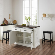 Load image into Gallery viewer, Clifton Kitchen Island W/Uph Saddle Stools Distressed White/Black - Kitchen Island & 2 Stools