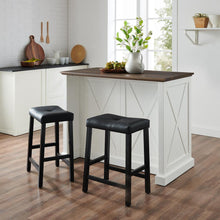 Load image into Gallery viewer, Clifton Kitchen Island W/Uph Saddle Stools Distressed White/Black - Kitchen Island & 2 Stools