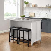 Load image into Gallery viewer, Silvia Stainless Steel Top Island W/Uph Saddle Stools White/Black - Kitchen Island & 2 Stools