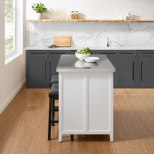 Load image into Gallery viewer, Silvia Stainless Steel Top Island W/Uph Saddle Stools White/Black - Kitchen Island & 2 Stools