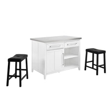 Load image into Gallery viewer, Silvia Stainless Steel Top Island W/Uph Saddle Stools White/Black - Kitchen Island & 2 Stools